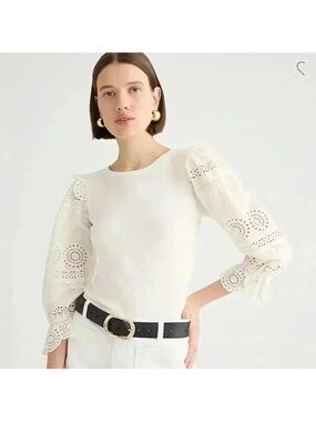 J. Crew Ruffle-trim eyelet top‎ in vintage rib